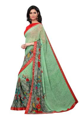 Green woven georgette saree with blouse 2