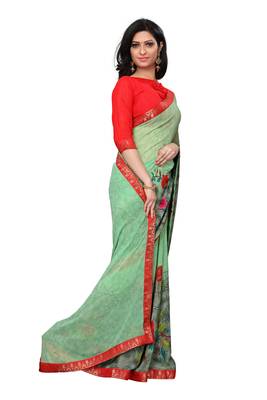 Green woven georgette saree with blouse 3
