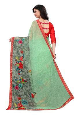 Green woven georgette saree with blouse 4