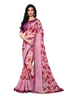 Pink woven georgette saree with blouse 1