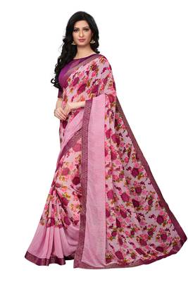 Pink woven georgette saree with blouse 2