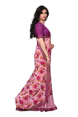 Pink woven georgette saree with blouse 3