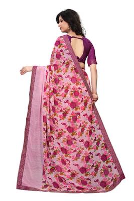 Pink woven georgette saree with blouse 4