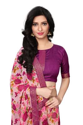 Pink woven georgette saree with blouse 5