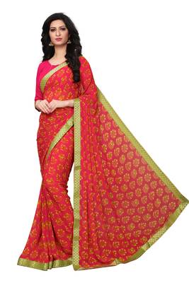 Pink woven georgette saree with blouse 1