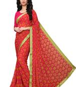 Pink woven georgette saree with blouse