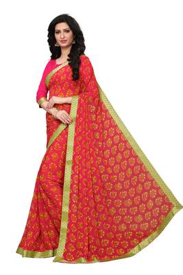 Pink woven georgette saree with blouse 2