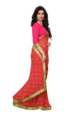 Pink woven georgette saree with blouse 3