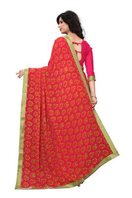 Pink woven georgette saree with blouse 4