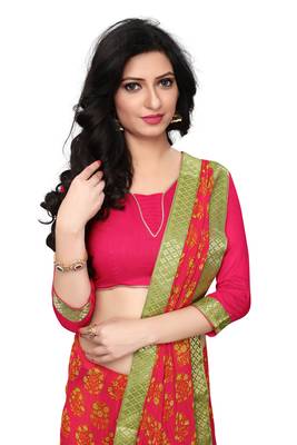 Pink woven georgette saree with blouse 5
