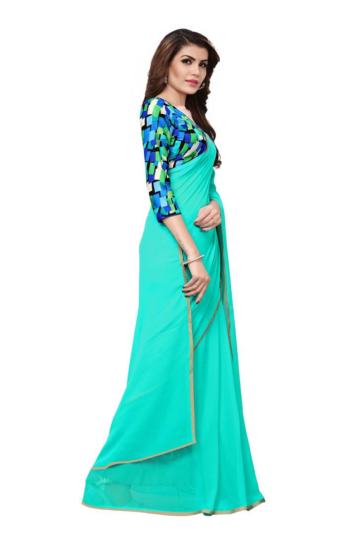 Women's Silk Blend Turquoise Woven Design Designer Saree With Blouse Piece