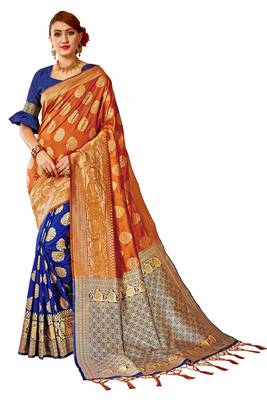 Blue plain art silk sarees saree with blouse 1