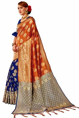 Blue plain art silk sarees saree with blouse 2