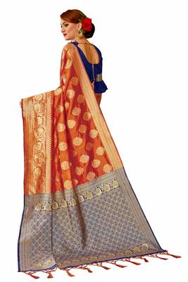 Blue plain art silk sarees saree with blouse 4