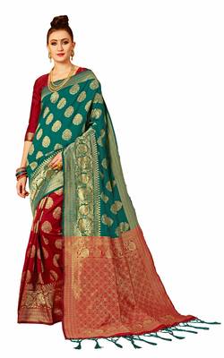 Red plain art silk sarees saree with blouse 1