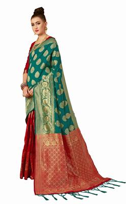 Red plain art silk sarees saree with blouse 2