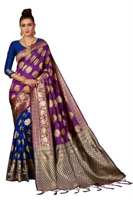 Navy blue plain art silk sarees saree with blouse 1