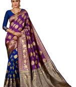 Navy blue plain art silk sarees saree with blouse