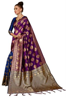 Navy blue plain art silk sarees saree with blouse 2