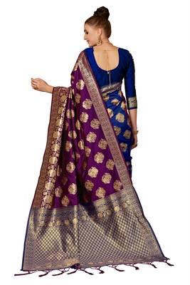Navy blue plain art silk sarees saree with blouse 4
