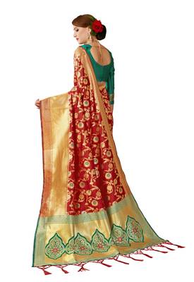 Green plain art silk sarees saree with blouse 3