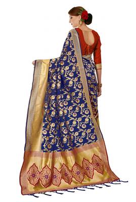 Orange plain art silk sarees saree with blouse 3