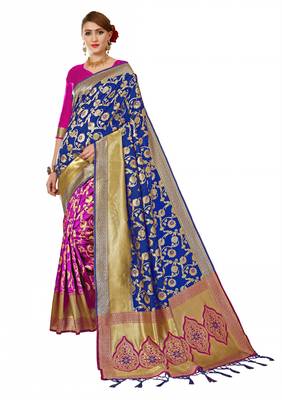 Pink plain art silk sarees saree with blouse 1