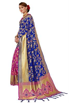 Pink plain art silk sarees saree with blouse 2