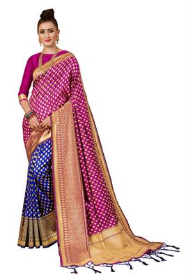 Pink plain art silk sarees saree with blouse 1