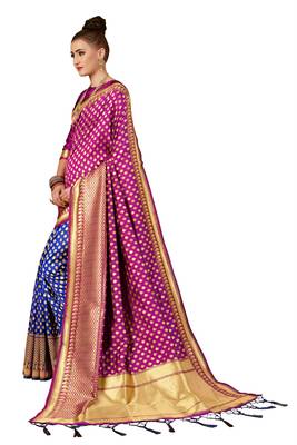 Pink plain art silk sarees saree with blouse 2