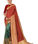 Red plain art silk sarees saree with blouse
