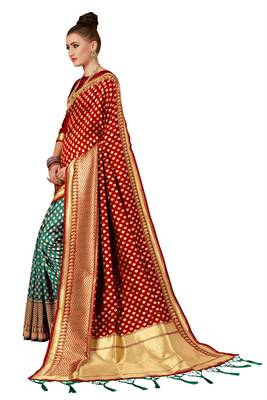 Red plain art silk sarees saree with blouse 2