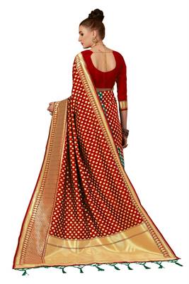 Red plain art silk sarees saree with blouse 3