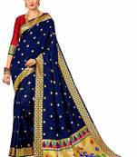 Navy blue plain art silk sarees saree with blouse