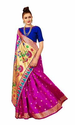 Pink plain art silk sarees saree with blouse 3