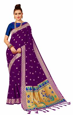 Purple plain art silk sarees saree with blouse 1
