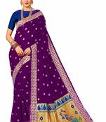 Purple plain art silk sarees saree with blouse