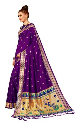 Purple plain art silk sarees saree with blouse 2