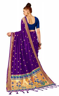 Purple plain art silk sarees saree with blouse 3