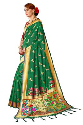 Green plain art silk sarees saree with blouse 2