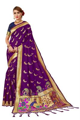Purple plain art silk sarees saree with blouse 1