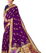 Purple plain art silk sarees saree with blouse
