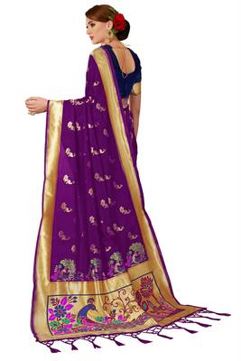 Purple plain art silk sarees saree with blouse 2