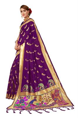 Purple plain art silk sarees saree with blouse 3