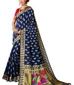 Navy blue plain art silk sarees saree with blouse
