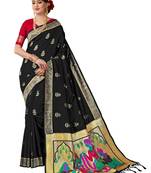 Black plain art silk sarees saree with blouse