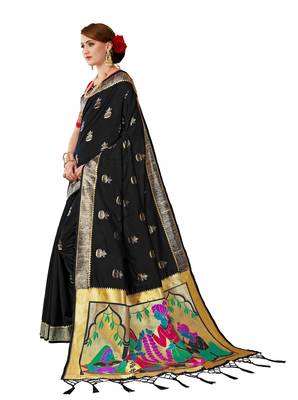 Black plain art silk sarees saree with blouse 2
