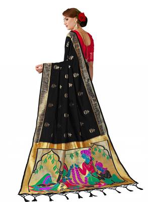 Black plain art silk sarees saree with blouse 3