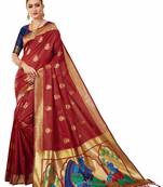 Red plain art silk sarees saree with blouse