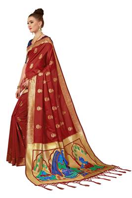 Red plain art silk sarees saree with blouse 2